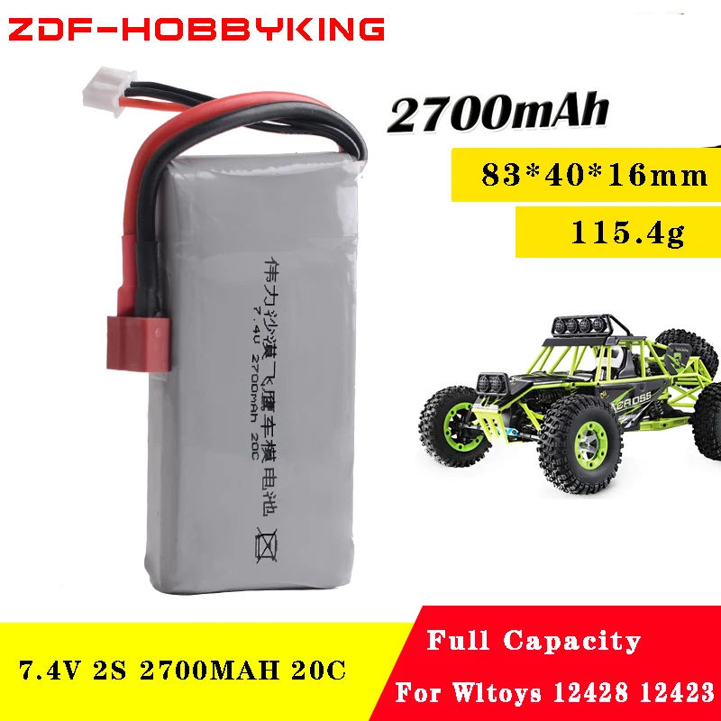 Аккумулятор Lipo 2S 7 4 В 2700 мАч 20C Max 40C для Wltoys 12428 12423 1:12 запасные части