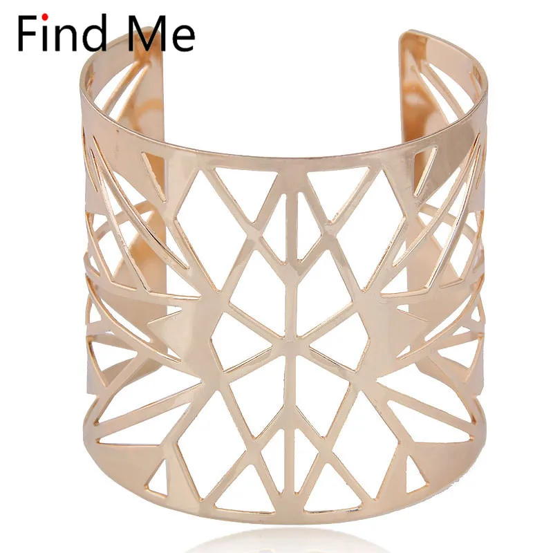 

Find Me 2019 Fashion brand Hollow out alloy Cuff Bracelet For Women Vintage gold color Geometry Maxi Bracelet & Bangles Jewelry