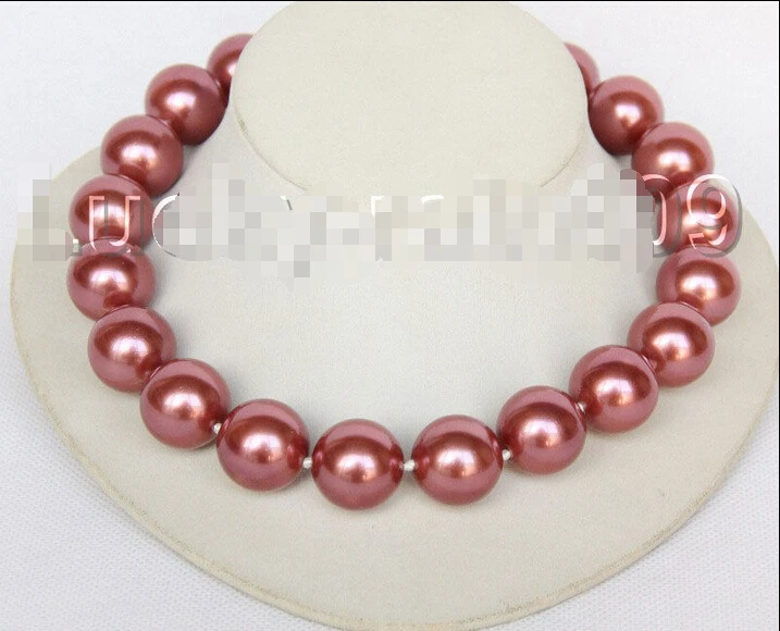 

Lovely Women's Wedding Jewelry FREE shipping>>>>>> 18" 20mm round wine red south sea shell pearls necklace E8769