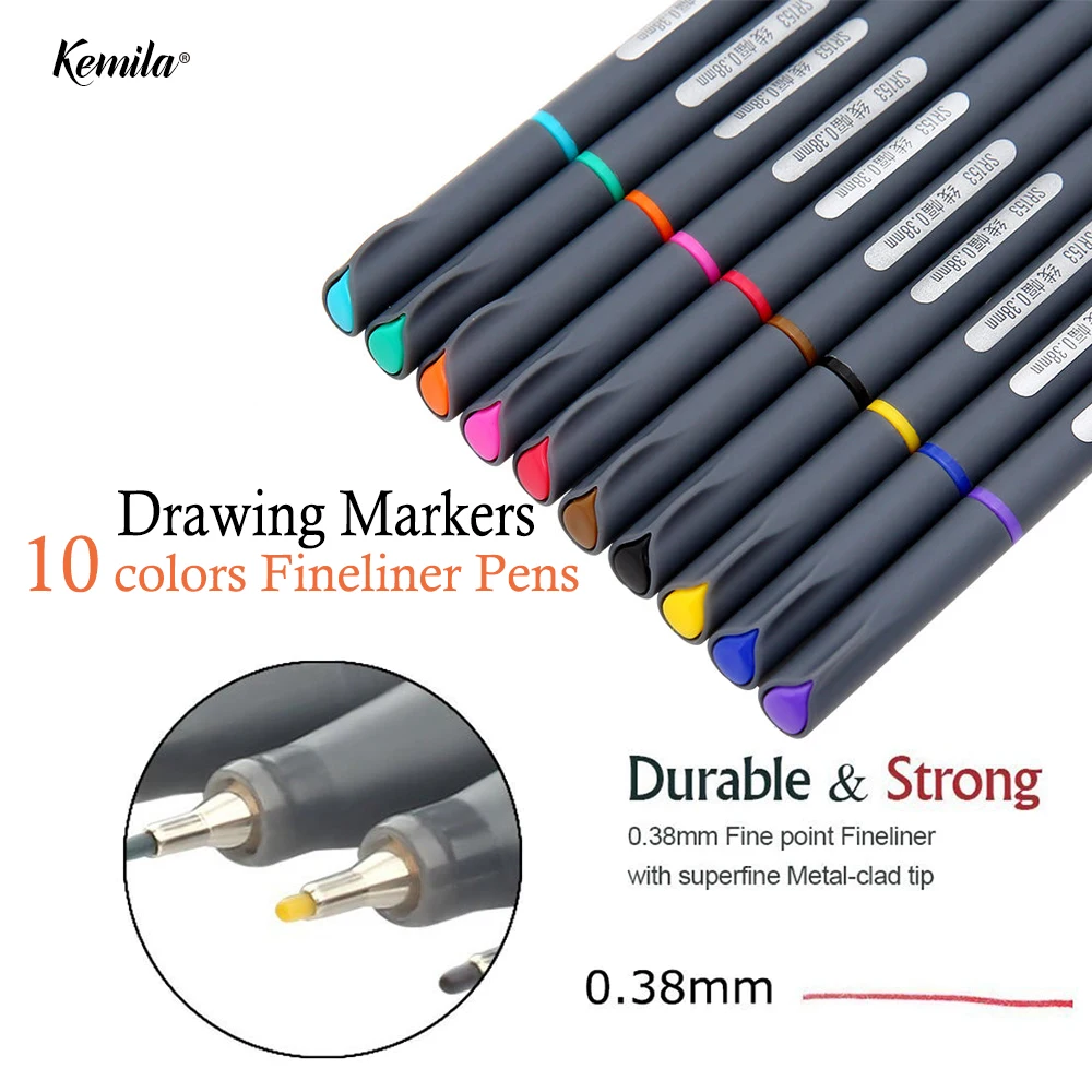 

10 colors 0.38MM Fineliner Pen Fine Line Point Colored Writing Drawing Markers Pens Water Based Assorted Ink Sketch Marker