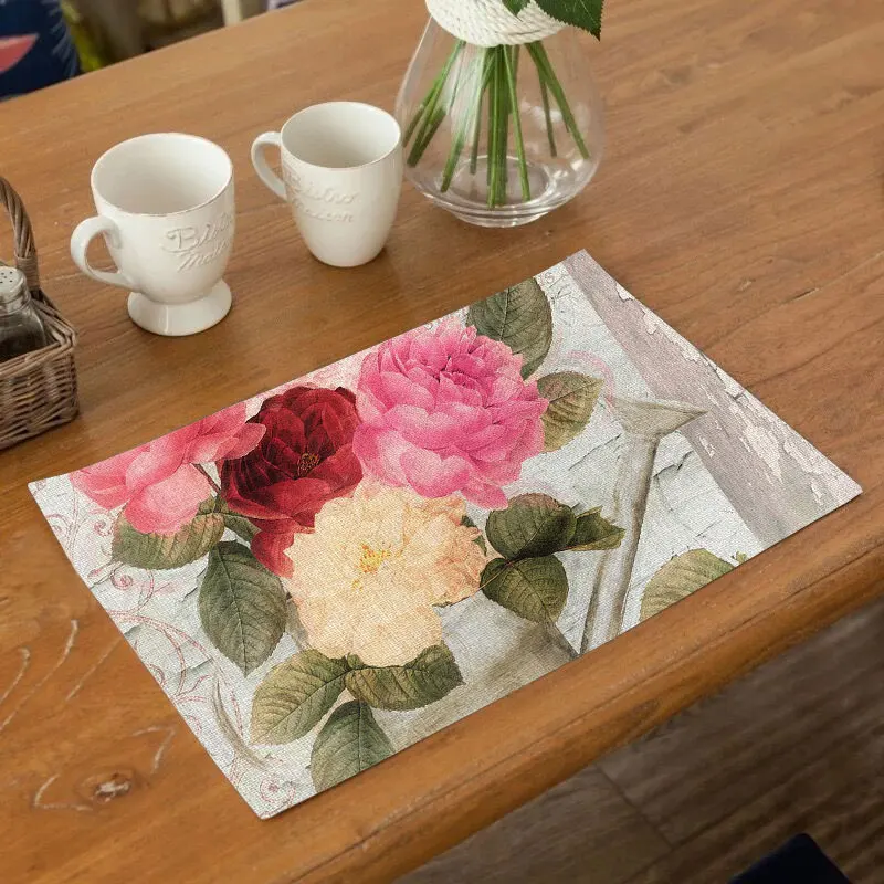 Soft Mat Flower Printing Dinner Table Placemat Waterproof Non Slip Soft Mat Flower Printing Dinner Table