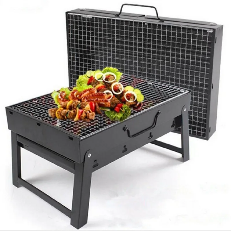 Portable Foldable Outdoor BBQ Charcoal Grill Black Cold Rolled Steel