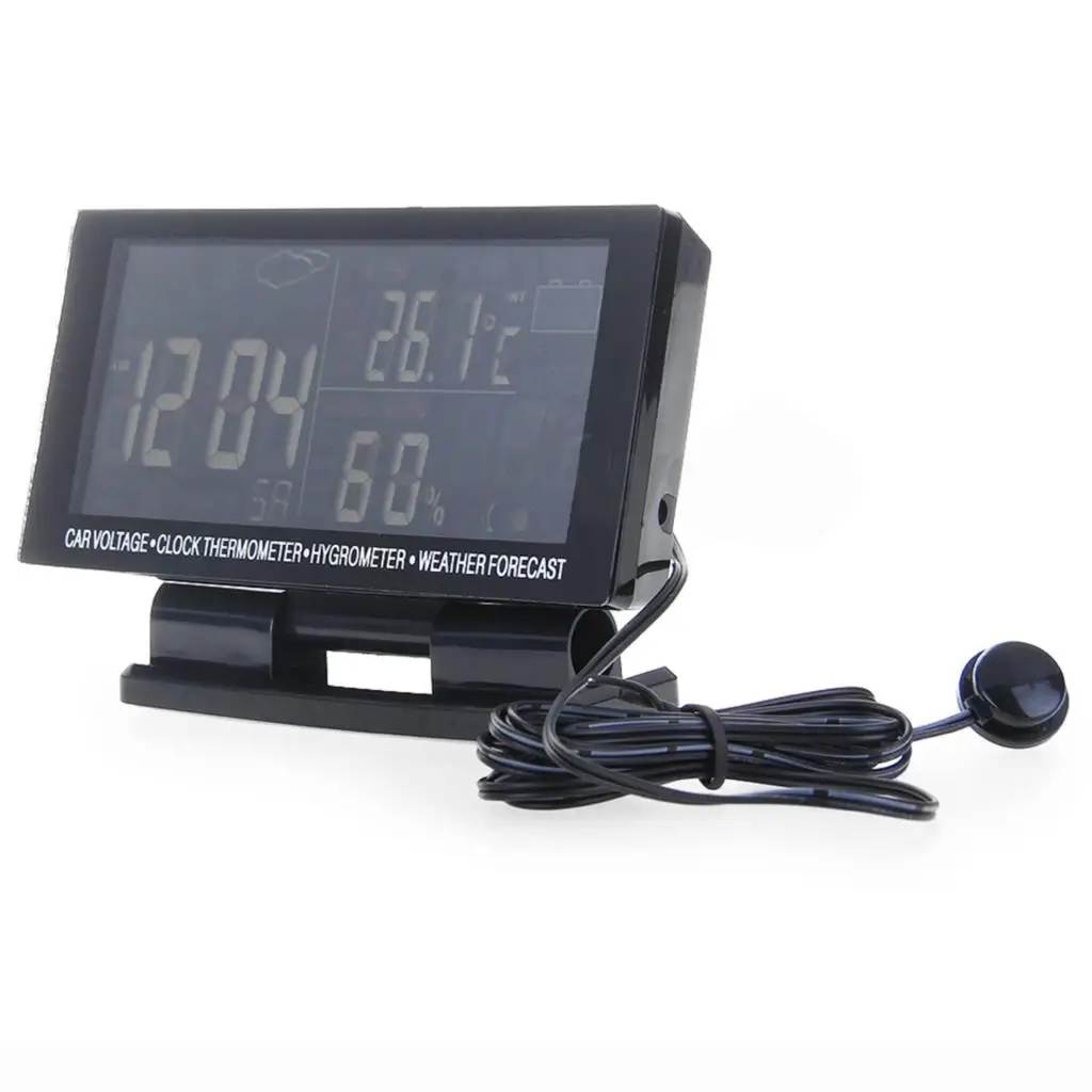 

Auto Voltage Monitor LCD Digital Car F/C Thermometer Hygrometer Clock Black High Quality