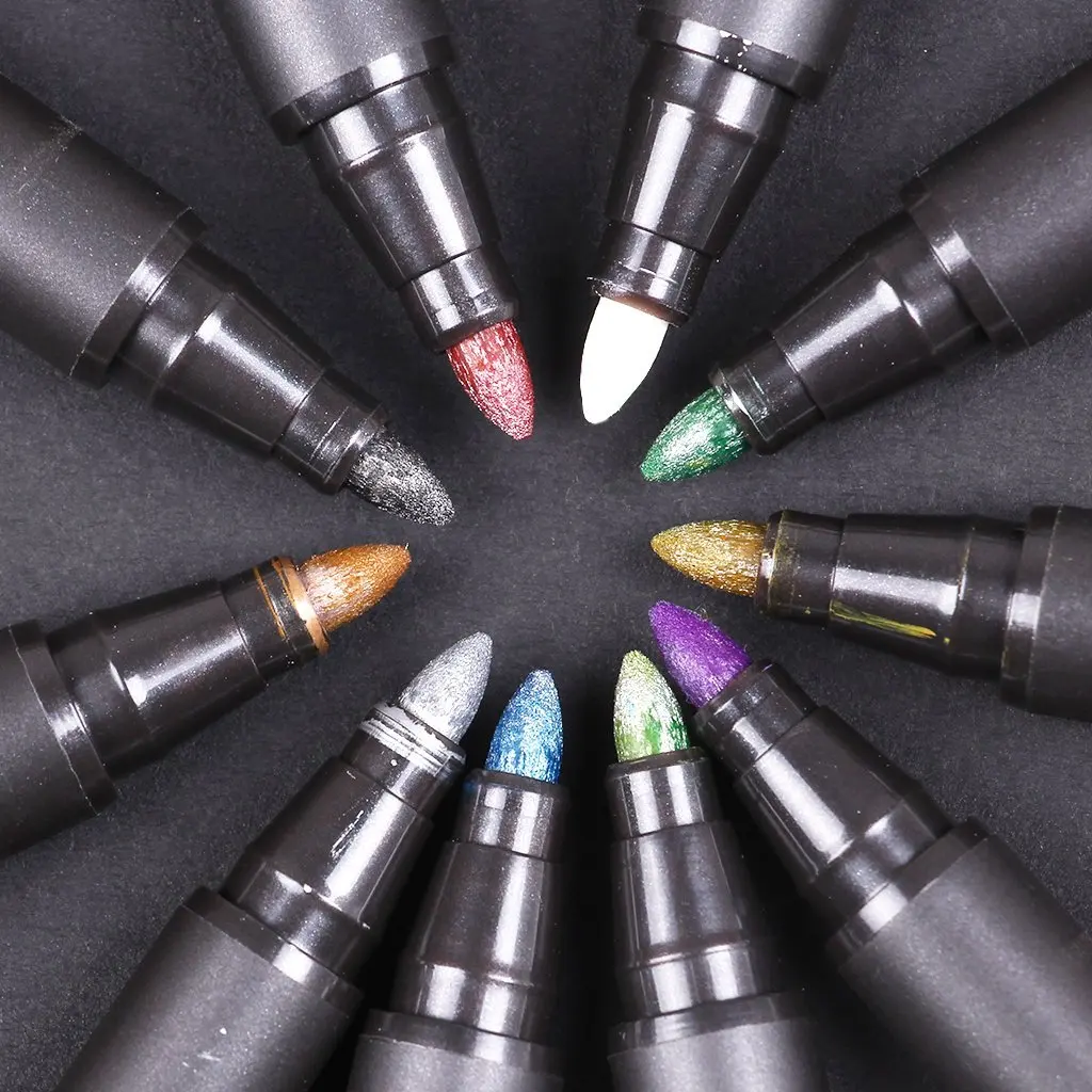 Caneta para Pintura de Rocha-ponto Marcadores de Tinta de Cor Metálica para Pintura Marcadores Metálicos Médio Cerâmica Vidro 10 Cores 25 Material escolar e de escritório