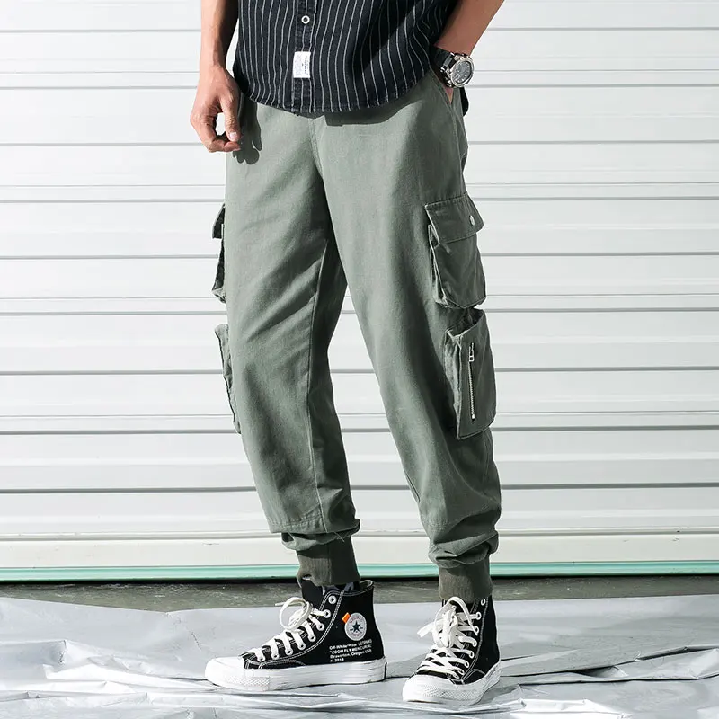 Army Green Хлопок, брюки карго для мужчин, черные, с карманами, на молнии, летние, повседневные, дизайнерские, для социальных мужчин, брюки карго, шаровары, зимние, в стиле хип-хоп - Цвет: Army Green