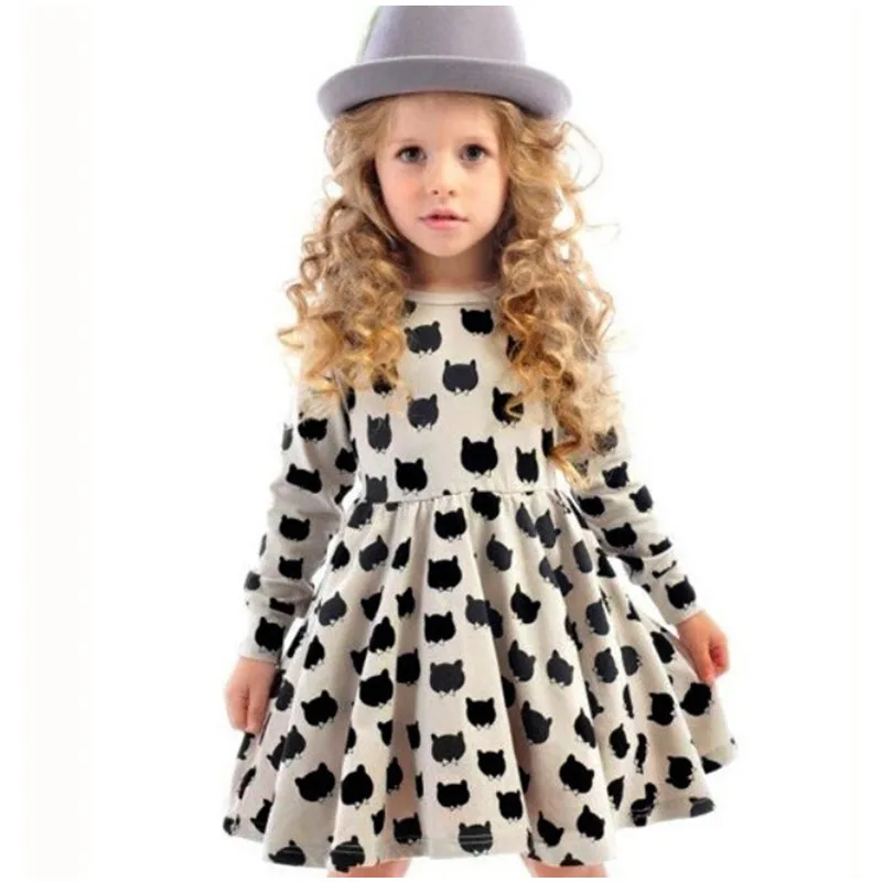 

2017 New Retail Girls Dress Cartoon cat Baby Girl Princess Dresses Long Sleeve Children Clothing dress for Girls Clothes