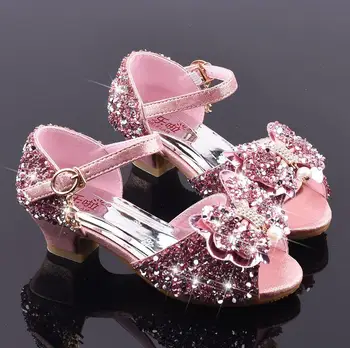 

New Girls Dance Shoes Children's Sandals High Heels Rhinestones Sequins Little Girls With Shoes Performance Shoes A333