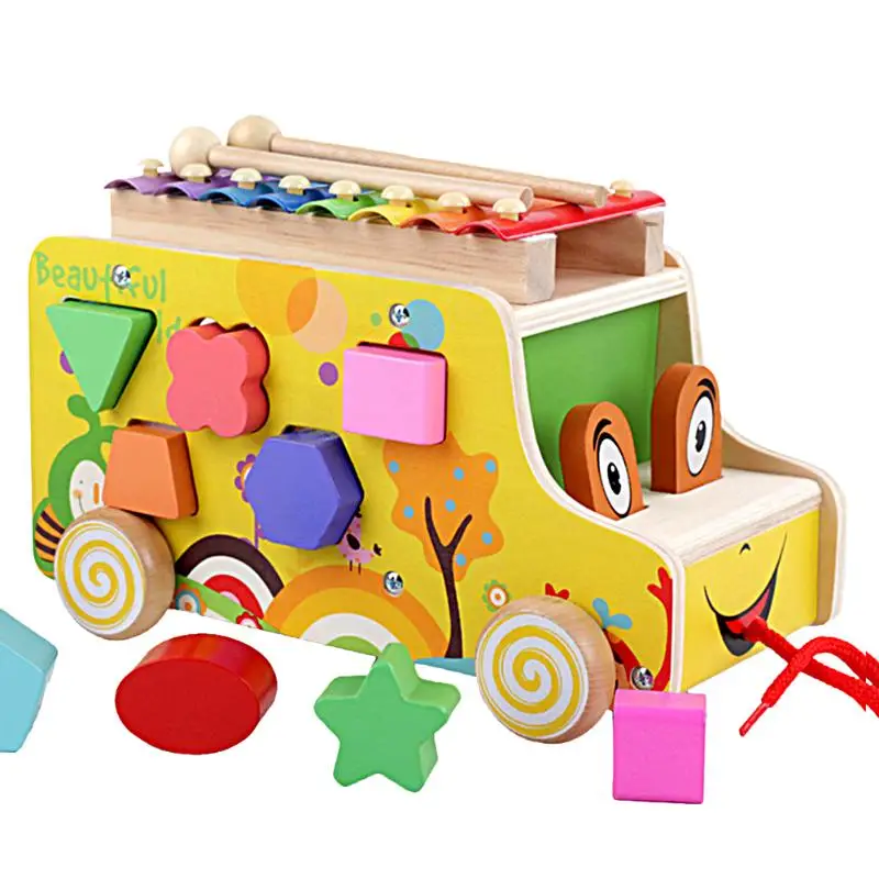 

Baby Cartoon Serinette Musical Instrument Animals Drag Hand Knock Piano Toy Kids Early puzzle Educational Wooden Toys Set