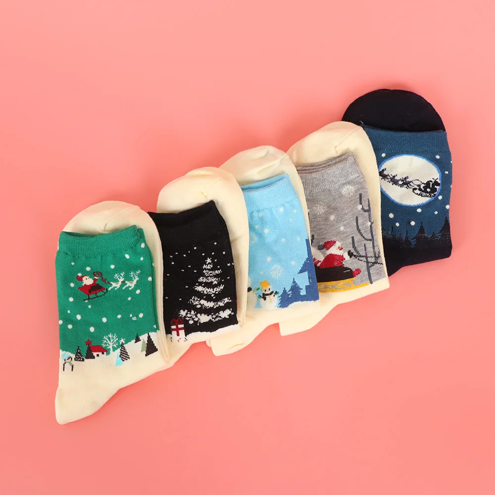 

Christmas Gift Women Girl Casual Cotton Colorful Socks Ladies Cartoon Soft Autumn Winter Warm Socks 5 Colors