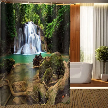 

MYRU 3D Print Waterproof Waterfall Shower Curtains Bath Products Bathroom Decor with Hooks