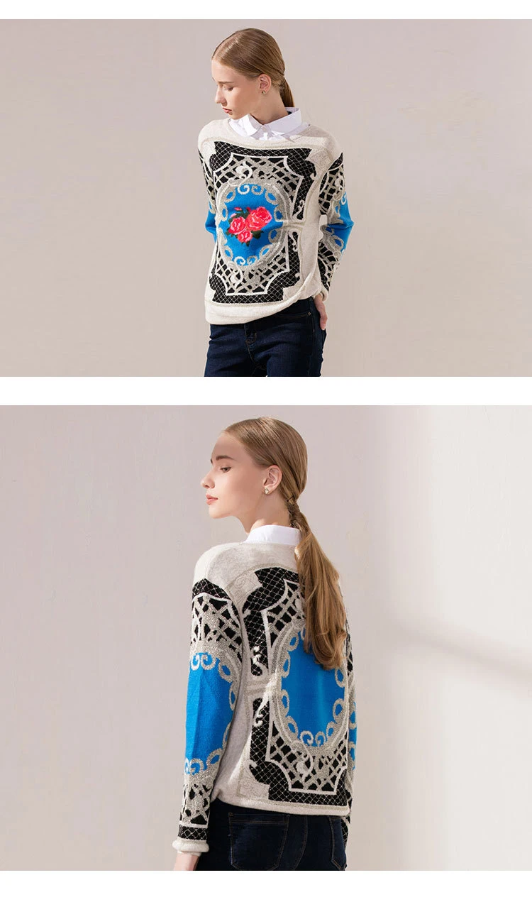 Autumn and winter new Korean loose women's sweater long-sleeved round neck print ladies pull the knit shirt (5)