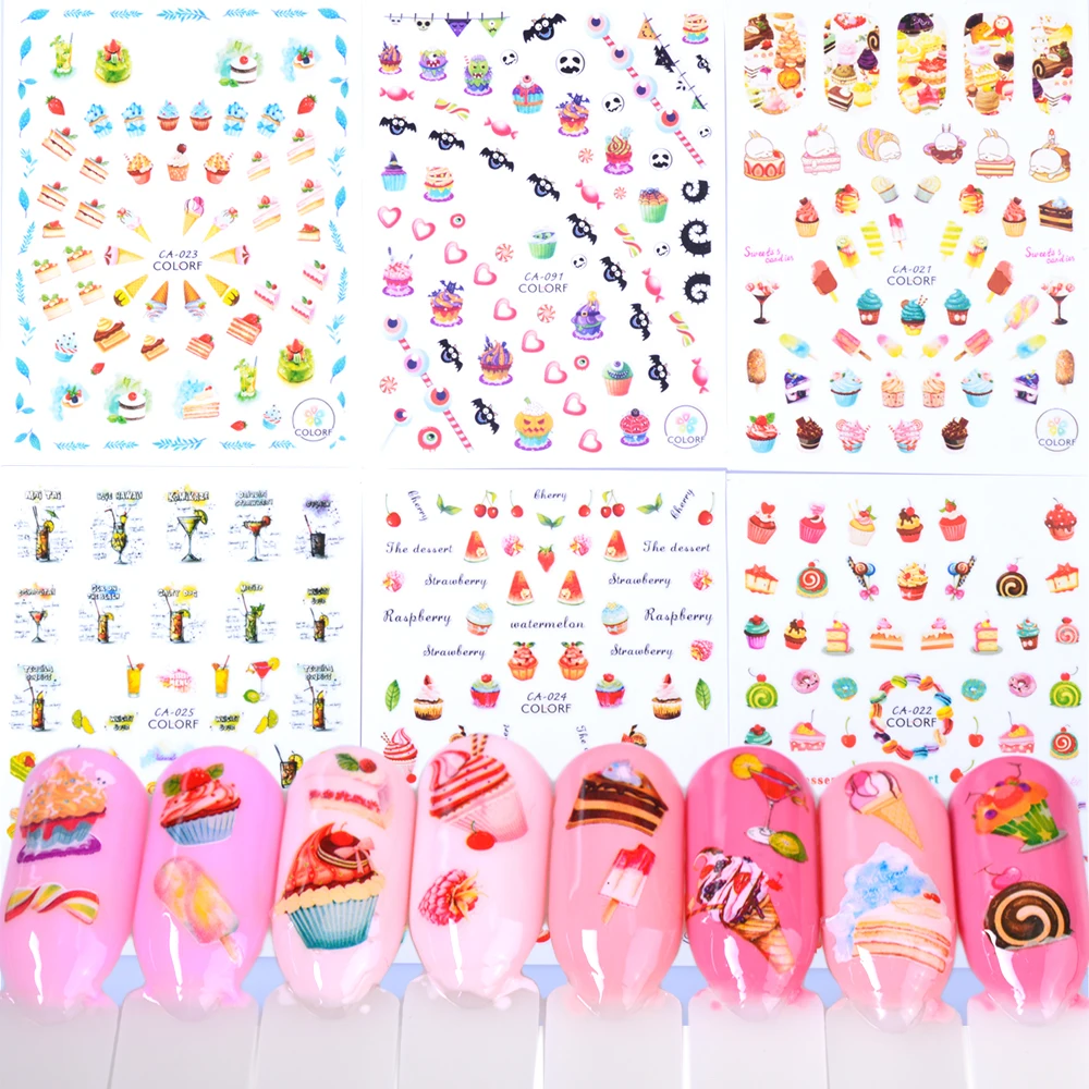 

1PCS Colorful Cake Ice Cream Juice Fruit Nail Art Sticker Decals DIY Tips Wraps Manicure Slider Decoration 3D Tools JICA021-091
