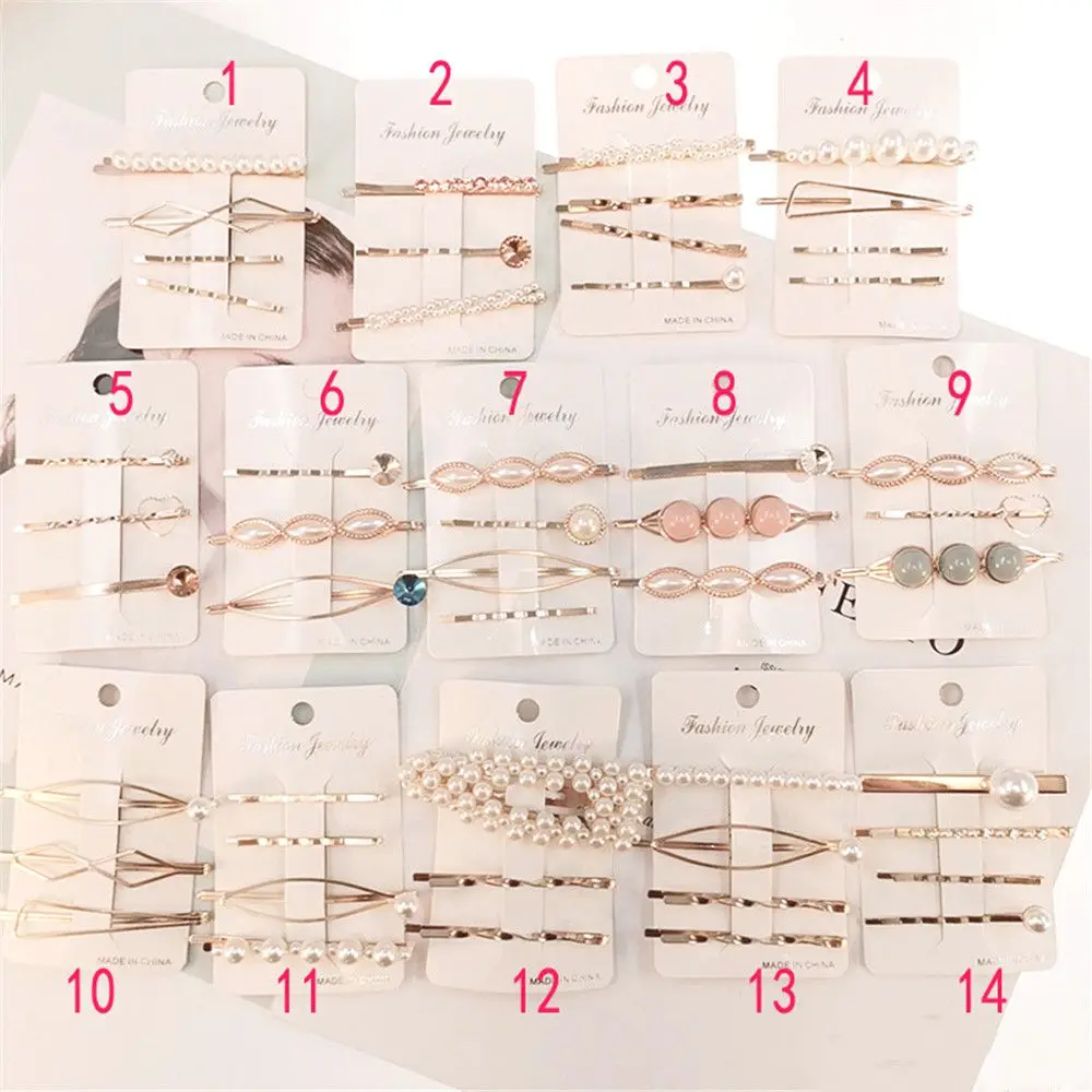 

1SET Korea Acrylic Imitation Pearl Hairclips Pink Crystal Hairpins Metal Hollow Heart Rhinestones Hairclip Hair Accessories