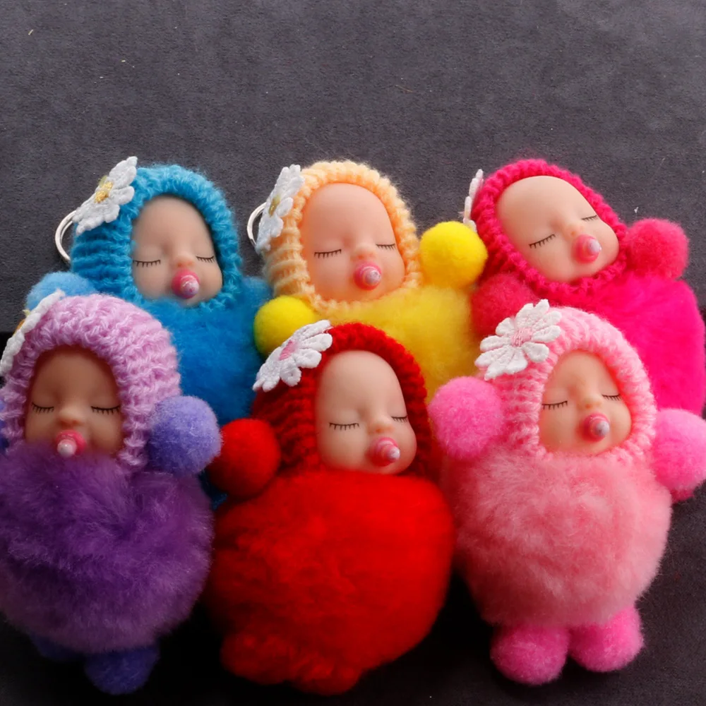 

Nipple Sleeping Baby Doll Keychain Flower Pompom Rabbit Fur Ball Key Chain Fluffy Car Keyring porte clef Bag Key Ring