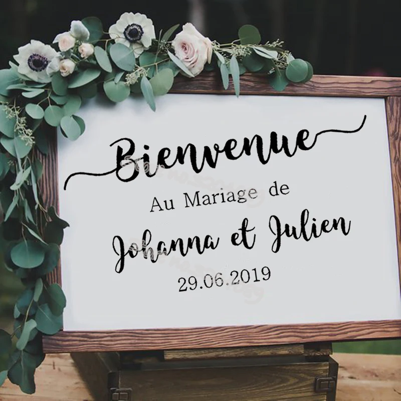 Bienvenue Au Mariage De Wood Board Sticker Custom Names Bride