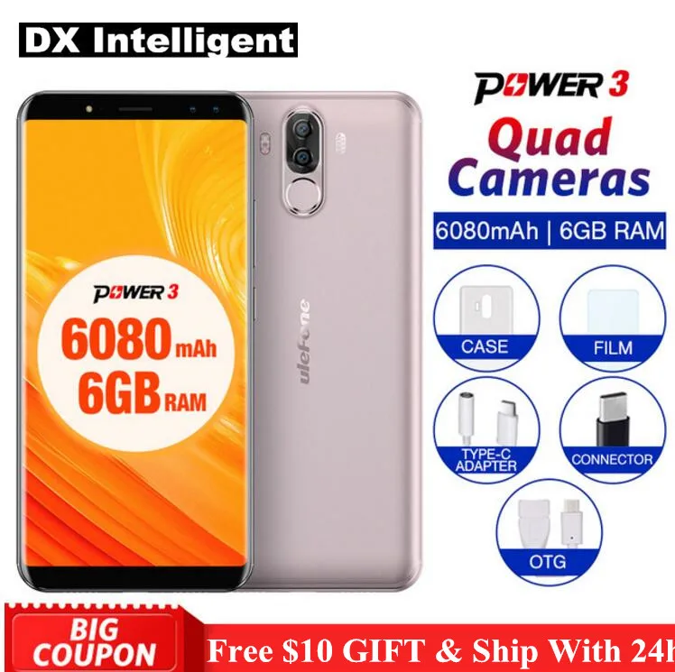 Ulefone мощность 3 6 ГБ 64 и 6080 mAh Helio P23 MT6763 Восьмиядерный 0 дюйма 18:9 FHD Face ID 21MP Quad Камера