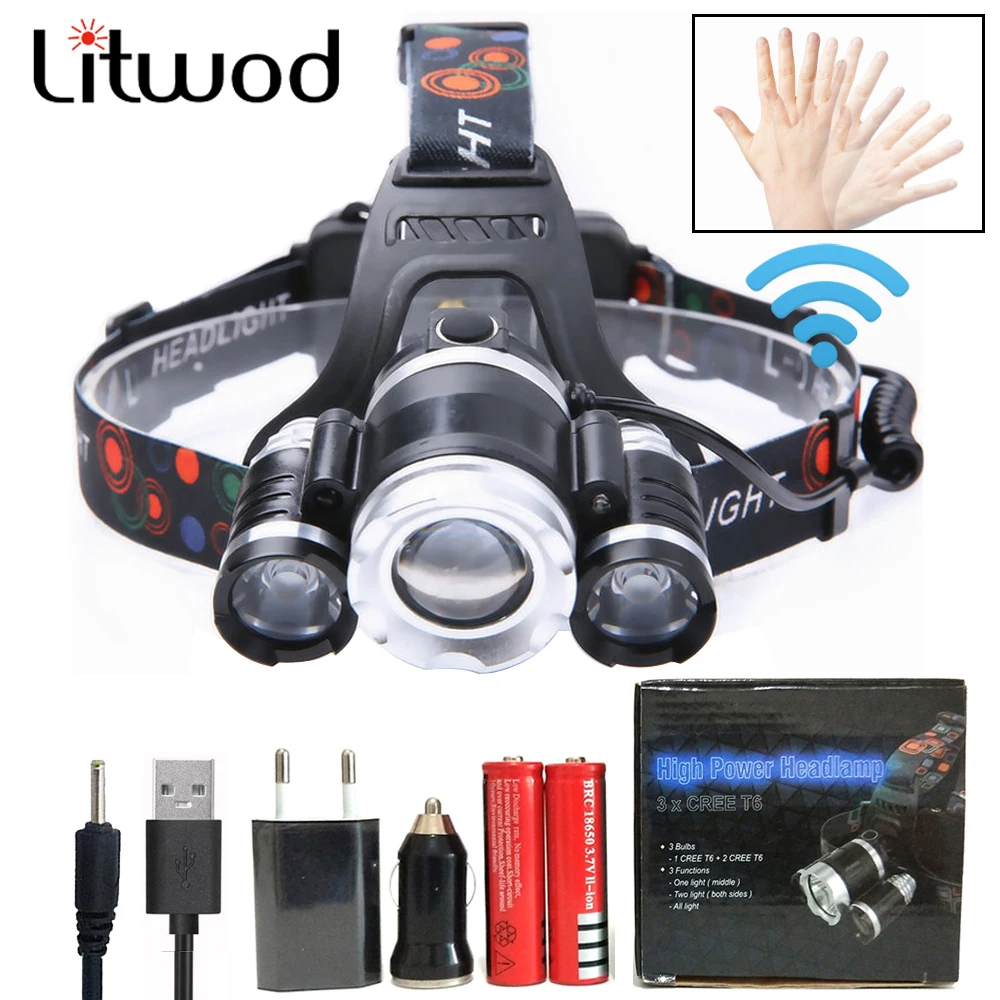 

Litwod z20 3PCS XML T6 sensor Led Headlamp Headlight Waterproof inducing Head lamp flashlight Torch Head Hunting Light