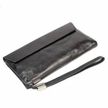 Hommes de Haute Qualité Noir Véritable En Cuir Bourse D’embrayage Mâle D’affaires Pliante Portefeuille Hommes Occasionnels Embrayage Sac