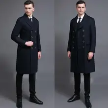Double breasted casual woolen coat men trench coats long sleeves overcoat mens cashmere coat casaco masculino england black