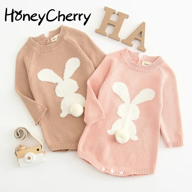 

Girls Baby Bodysuits Babies Long-sleeved Pure Cotton Cute Rabbit Ball Tail Climbing Clothes Baby Girl Clothes