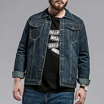 

2019 Autumn New Denim Jacket Fashion Mens Large Size Jacket Plus Fertilizer XL Loose Comfortable Jacket Male