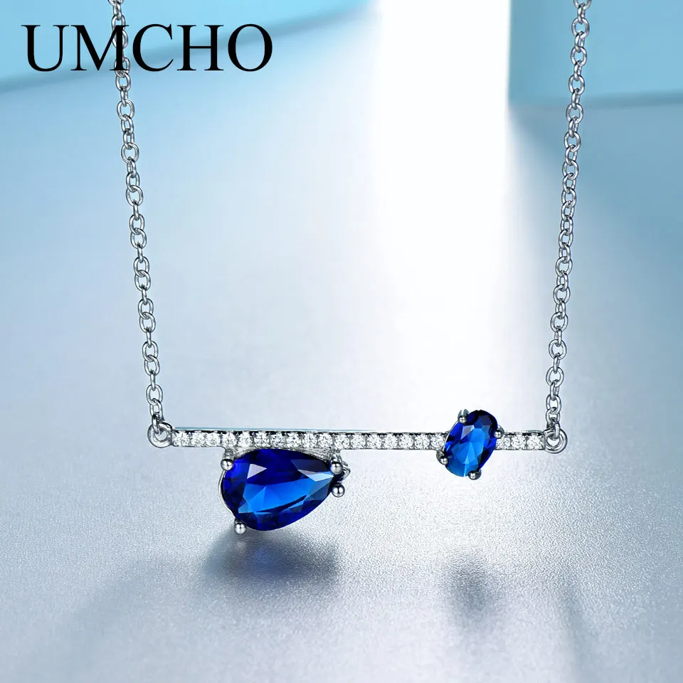 

UMCHO Trendy Genuine Blue Gemstone 925 Sterling Silver Jewelry Women Necklaces for Party Gift Tiny Choker Accessories