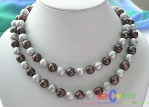 

Hot selling free shipping****** 33" 12MM ROUND coffee gray FRESHWATER CULTURED PEARL NECKLACE p1761