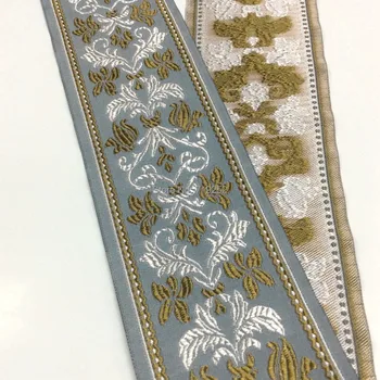 

9.3cm 93mm 3-3/4'' Curtain Laciness National Jacquard Ribbon Classic Embroidery Woven Floral Ethnic Grey White Gold Mercerizing