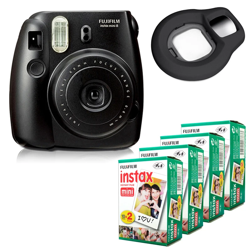

Fujifilm Instax Mini 8 Instant Camera - Black + Fuji White Edge 80 Film + Close-up Lens - Black