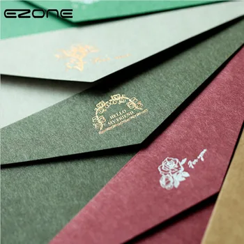 

EZONE 1PC European Style Envelope Printed Hot Stamping Pattern High Quality Kraft Paper Gift Envelope 11*22cm Wallet Envelope