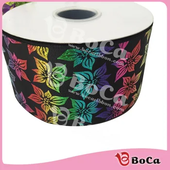

wholesale 3" 75mm BOCA flowers hologram grosgrain ribbon with 100 % polyester , DIY handmade material 100Yards