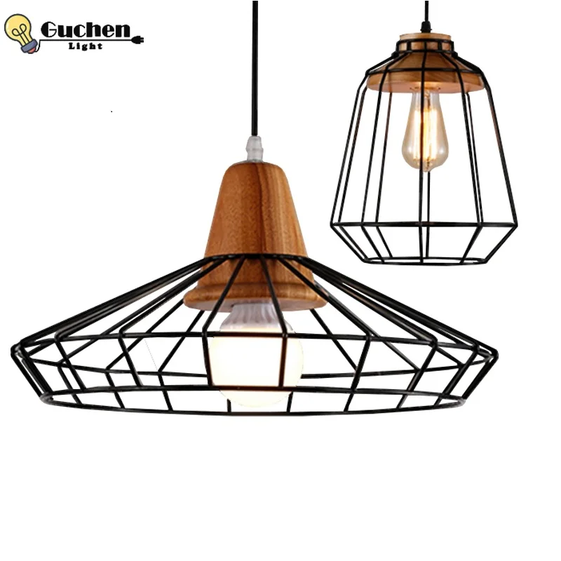 

Nordic LED Pendant Lights Home Lighting Modern HangLamp Wooden iron Lampshade Bedroom Kitchen island lustre E27 pendant lamps
