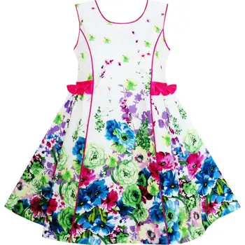 

Girls Dress Elegant Blooming Rose Flower Garden O-Neck Cotton 2020 Summer Princess Wedding Party Dresses Size 4-10 Carnival