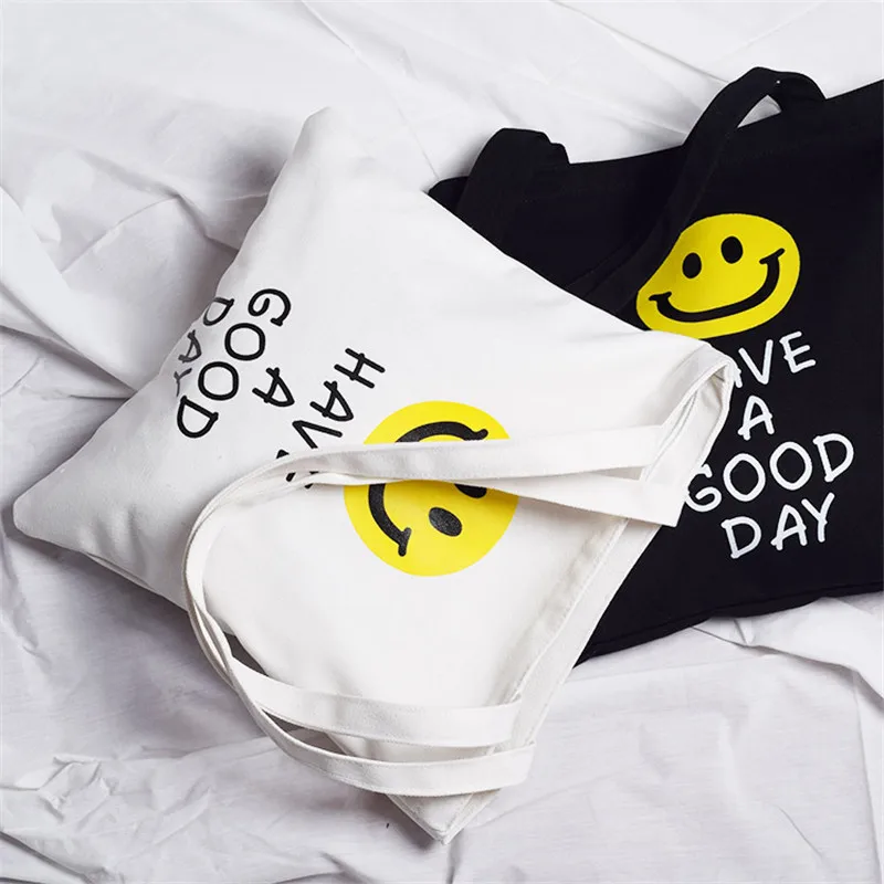 

YILE Cotton Canvas Eco Shopping Tote Shoulder Book Bag Smiling Face Have a nice Day C03TJ