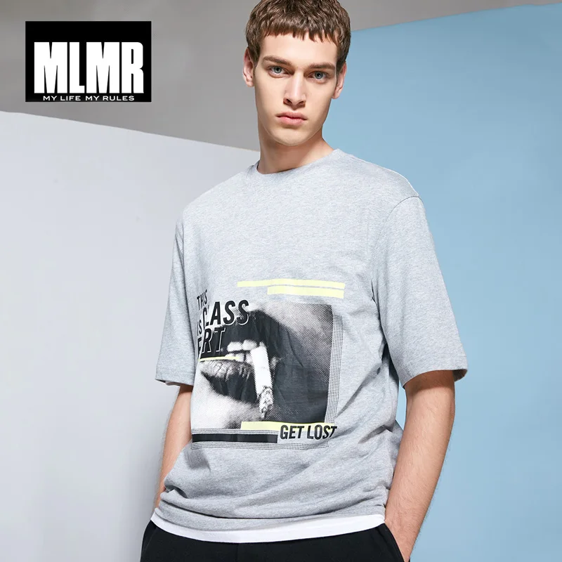 

MLMR Men's 100% Cotton Letter & Person Pattern Loose Fit Short-sleeved T-shirt |218201516