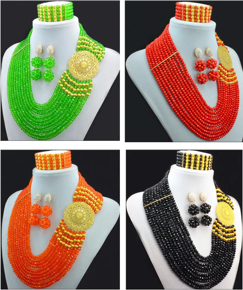 

Latest Fashion Bright Red Blue Green 16Colors African Wedding Beads Jewelry Set Popular Strands Indian Bridal Jewelry Set