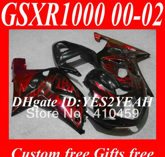 

On Sale!! Fairing kit for SUZUKI GSXR1000 GSX-R1000 GSXR 1000 K2 00 01 02 2000 2001 2002 red flames black Fairings set SP112
