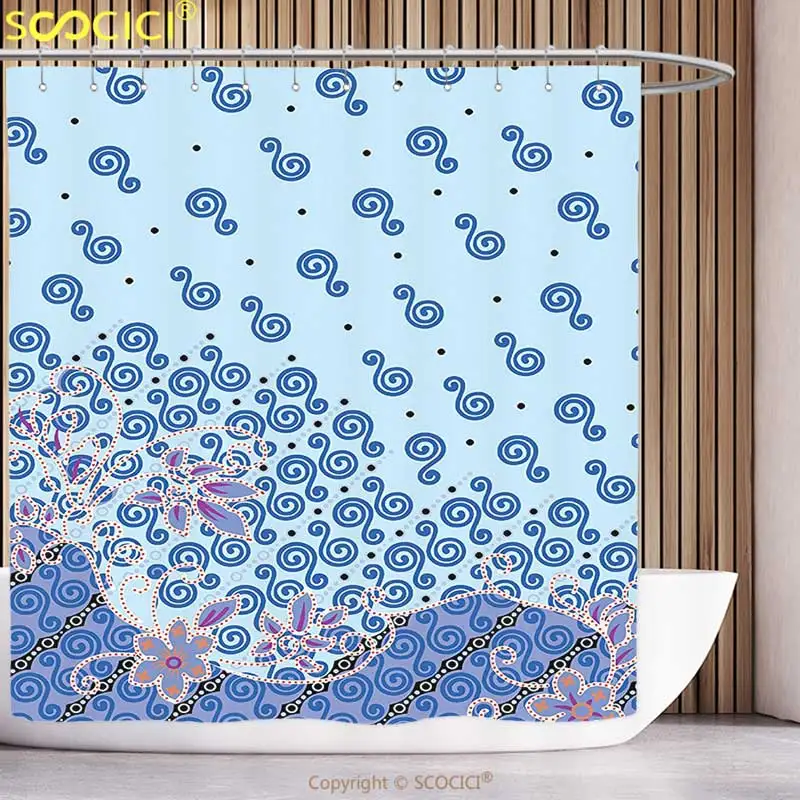 

Funky Shower Curtain Batik Decor Scandinavian Interlace Knot Forms with Cultural Interactions Graphic Lilac Blue Bathroom