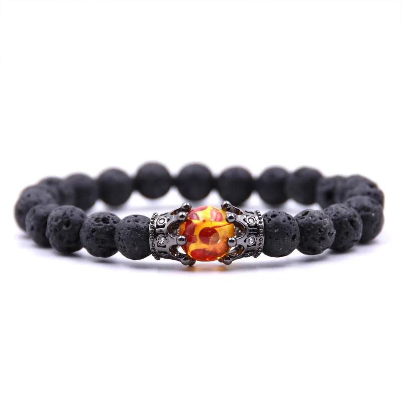 

2018 Hot Trendy Lava Stone Pave CZ black double Crown Charm Bracelet For Men Or Women Bracelet Jewelry hombres Pulseira