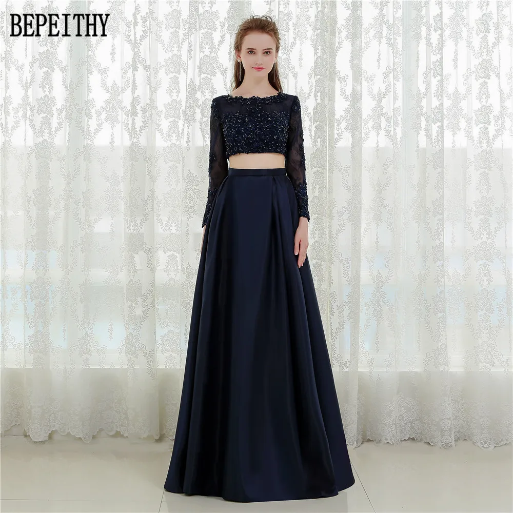 10  BEPEITHY New Design 2017 Long Sleeve Two Pieces Prom Dresses Vestido De Festa Longo Lace Satin Prom Evening Party Dresses (1)