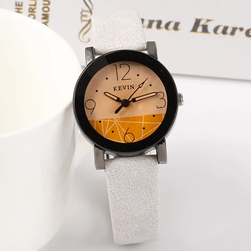 KEVIN Brand Arabic Numbers Lady Style Fashion Women Watch Candy Color Straps Leather Band Retro Dial Lovers Watch