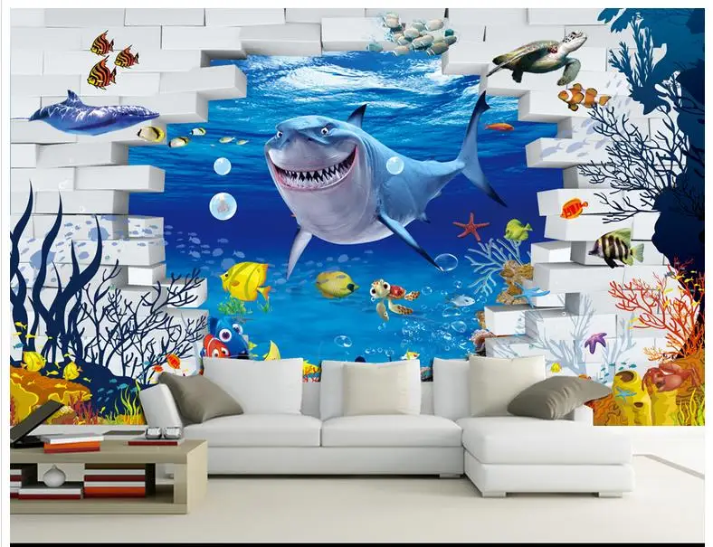 Custom 3d wallpaper 3d murals wallpaper underwater world cartoon ...