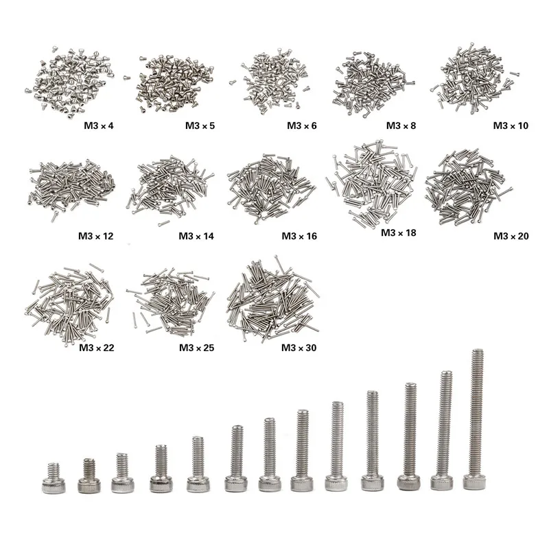 

100Pcs M3* 4-30mm 304 Stainless Steel Hexagon Socket Head Cap Hex Screws Assortment Kit