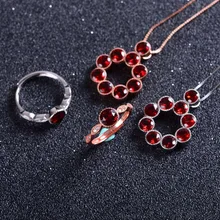 Натуральный Красный Гранат Gem Jewelry комплекты Природный камень кулон кольцо серебро 925 простые элегантные круглый пузыри женщин Свадебные украшения