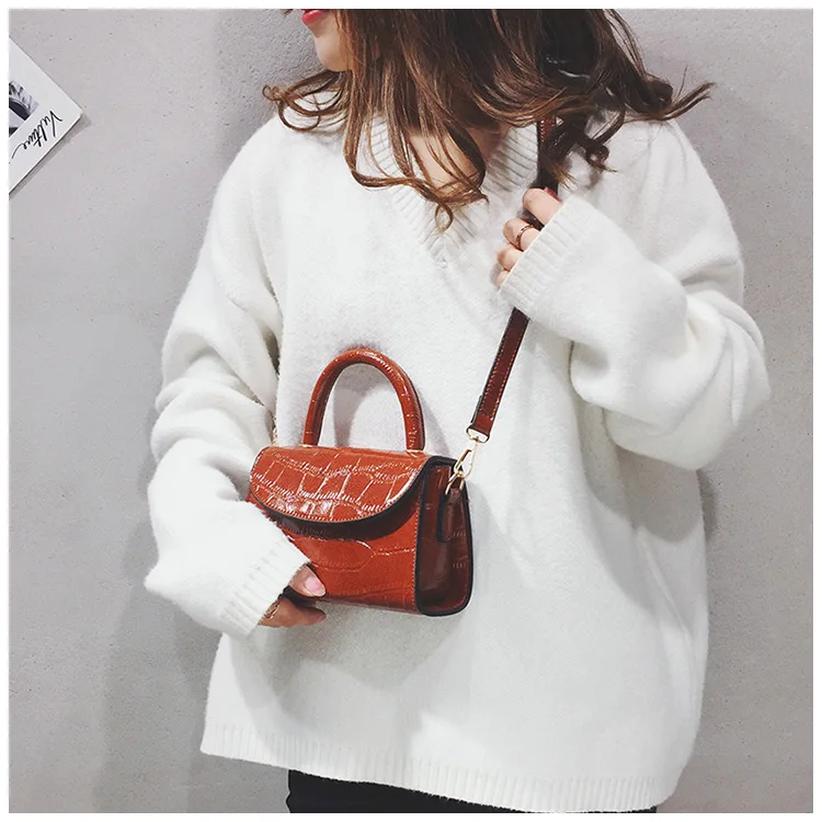 

Animal Print Leather Bag Round Handbag Women Vintage Crocodile Pattern Portable Square Bags New Ins Fashion Drop Shipping GBA44