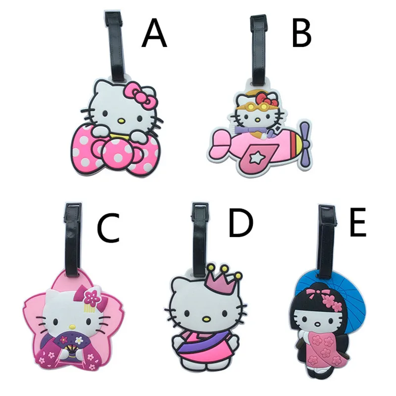 Cute ID Luggage Tags Hello Kitty Creative Cartoon Silicone Girls Suitcase/Handbag Label Tag Pink PVC Travel Accessories