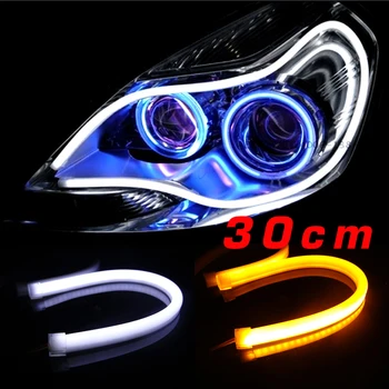 

2Pcs/Lot 30cm 6W Daytime Running Light Strip Whtie/Yellow/Red/Blue Flexible Headlight DRL Switchback Angel Eyes Light Wholesale