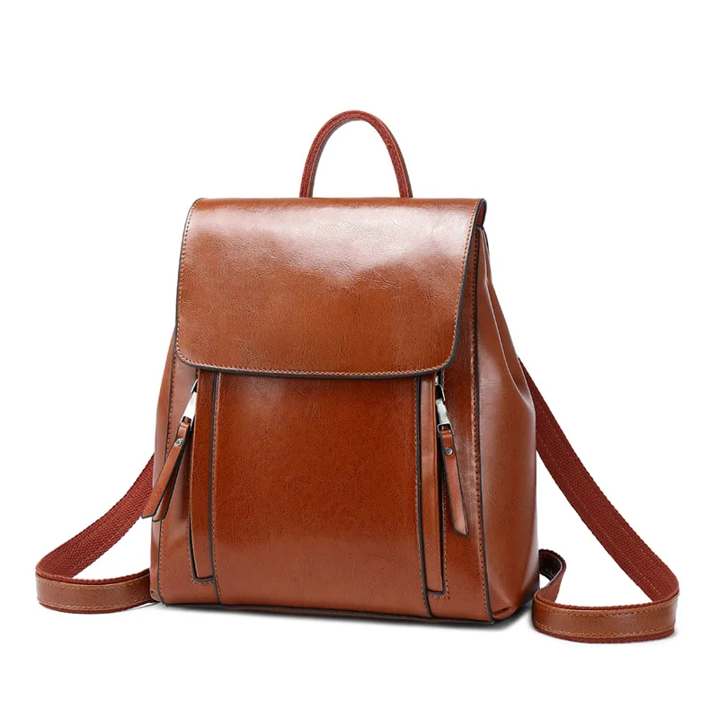 Высококачественный рюкзак из натуральной кожи, женская сумка через плечо, школьные сумки для девочек, рюкзак, повседневный женский рюкзак из натуральной кожи - Цвет: Brown