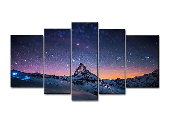 

Fresh Look Color 5 Piece Wall Art Painting Starry Night Sky Over The Mountains Prints On Canvas The Picture Landscape Pictures O