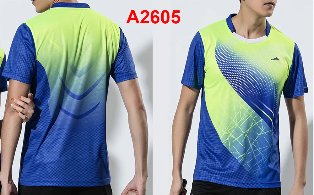 Новые мужские рубашки для бадминтона, спортивные рубашки для спортзала, теннисные рубашки, футболки для игры в бадминтон, топы для фитнеса и тенниса, спортивные футболки для бега - Цвет: A2605 blue
